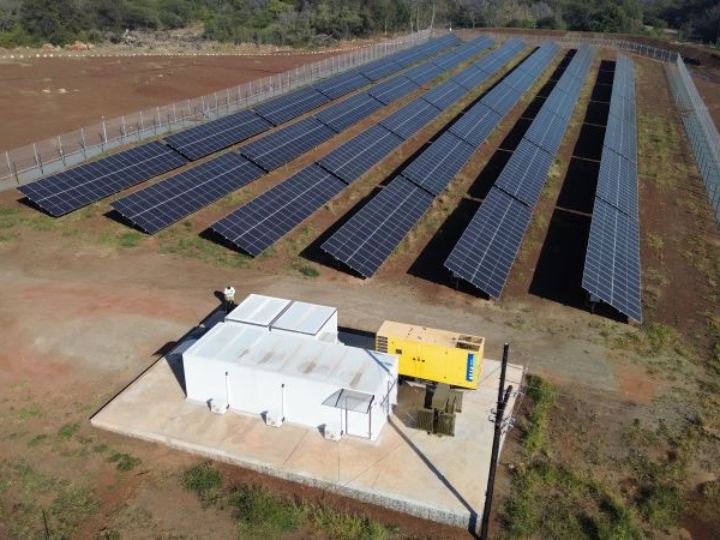 Solar rows and containerised plant at a quarry